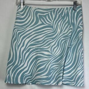 Princess Polly XX Women's Size 8 White/Blue Zebra Print Mini Lined Summer Skirt